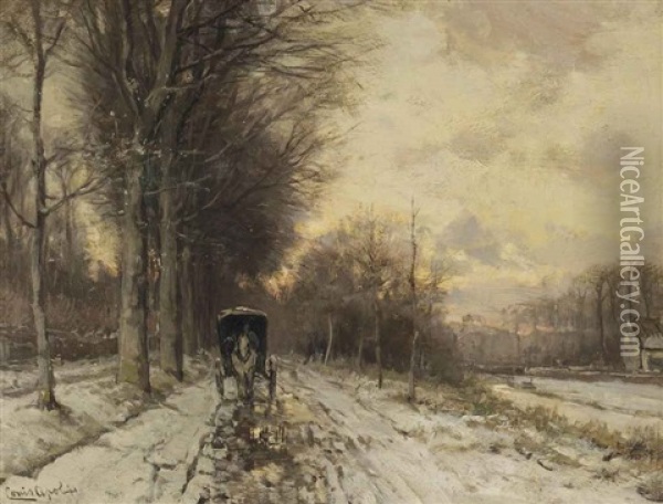 A Horse-drawn Cart On A Snowy Path Oil Painting - Louis Apol