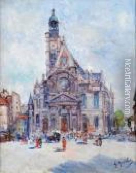 Eglise Sur La Place. Oil Painting - Gustave Madelain