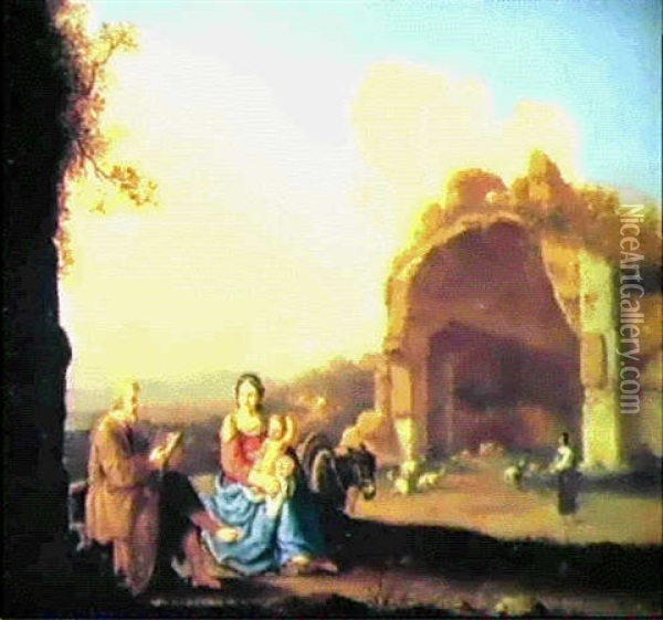 Repos Pendant La Fuite En Egypte Oil Painting - Cornelis Van Poelenburgh