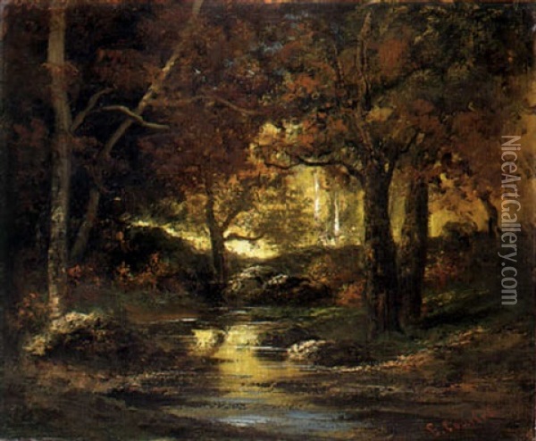 A Wooded Landscape With Stream Oil Painting - Gustave Courbet