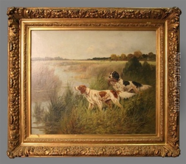 Deux Chiens Au Bord D'un Etang Oil Painting - Eugene Petit