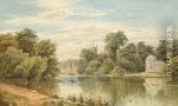 Hampton On Thames With Garrick's Temple Oil Painting - Alfred Augustus Glendening