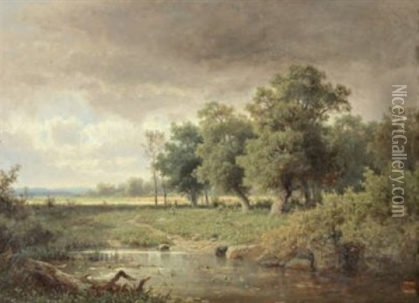Paysage A L'etang, La Plaine A L'oree De La Foret Oil Painting - Adolf Chwala