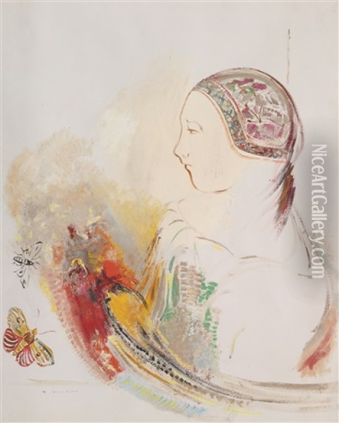 Profil D'enfant Ou Profil De Femme Avec Oiseau De Paradis Oil Painting - Odilon Redon