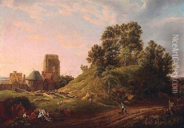 View Of Castle Hill, Oxford Oil Painting - Michel Angelo Rooker