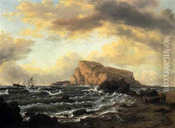 Shipwreck Off A Rocky Coast Oil Painting - Thomas Birch