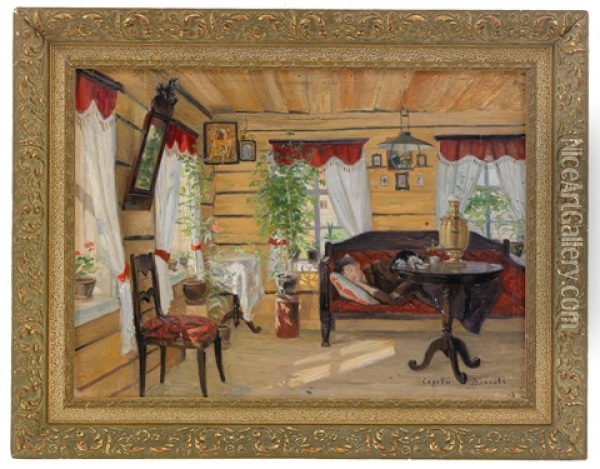 Afternoon In The Dacha Oil Painting - Sergei Alexievich Vlasov