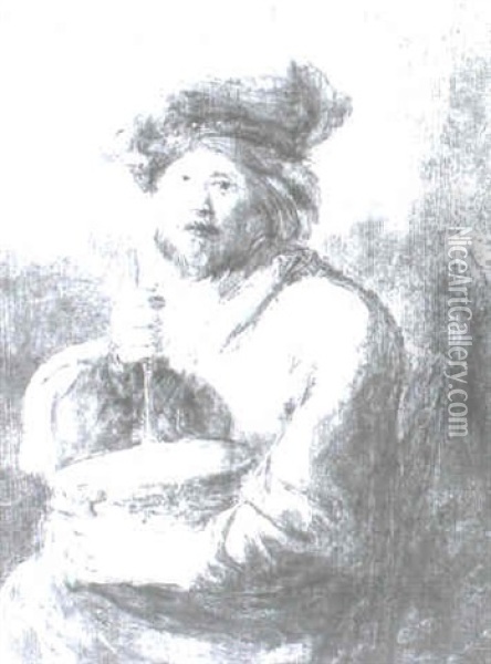 A Baker Mixing Bread Oil Painting - Benjamin Gerritsz Cuyp