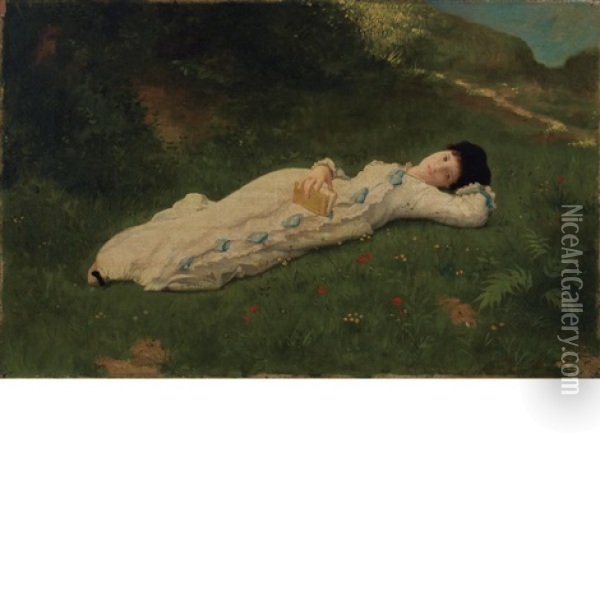 Lady Reclining On The Grass Oil Painting - Matthijs Maris