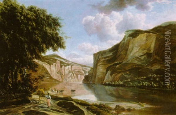 Vue D'un Lac Dans Les Alpes Oil Painting - Jan Hackaert