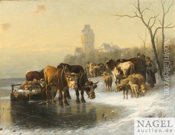 Auf Dem Weg Zum Viehmarkt Oil Painting - Christian Friedrich Mali