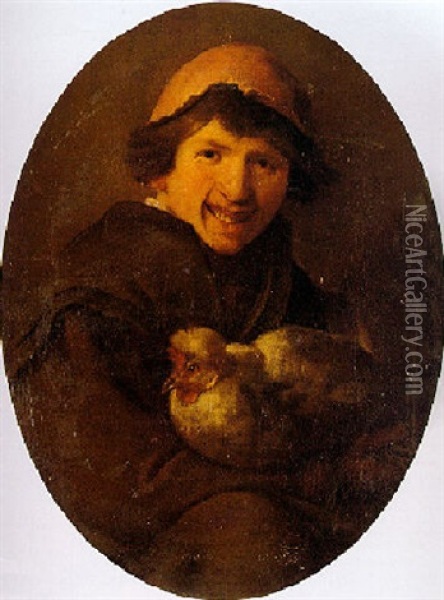 A Peasant Holding A Hen Oil Painting - Jan Miense Molenaer