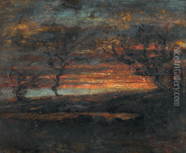 Landschaft Bei Sonnenuntergang Oil Painting - Auguste Francois Ravier