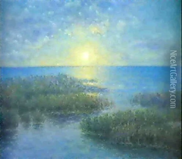 Solnedgang Over Kalmarsund Oil Painting - Per Ekstroem