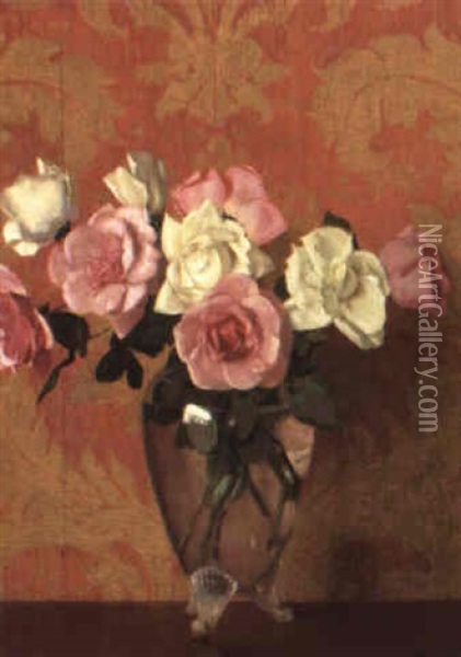 Pink And White Roses Oil Painting - Hermann Dudley Murphy