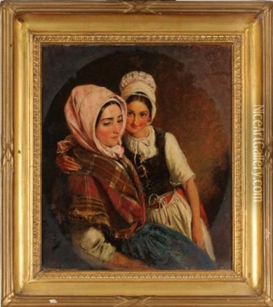 Mother And Daughter Oil Painting - Abraham Soloman