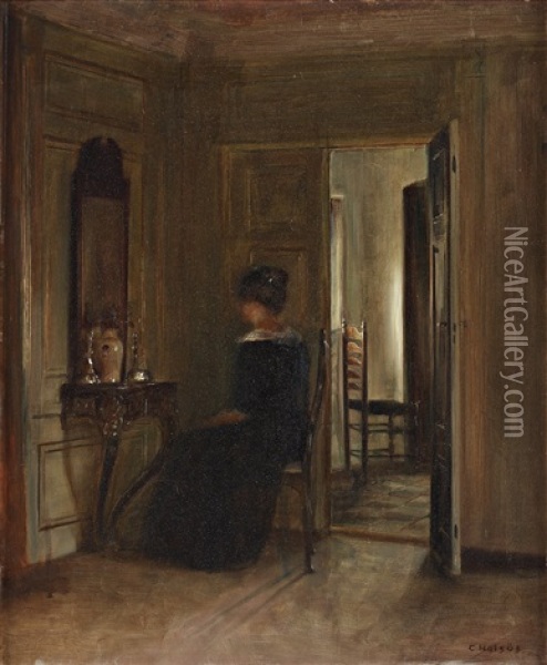 Interior With Woman Oil Painting - Carl Vilhelm Holsoe