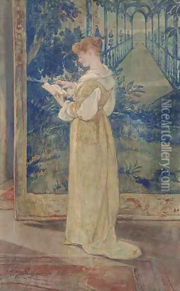 Woman Reading Oil Painting - Walter Shirlaw