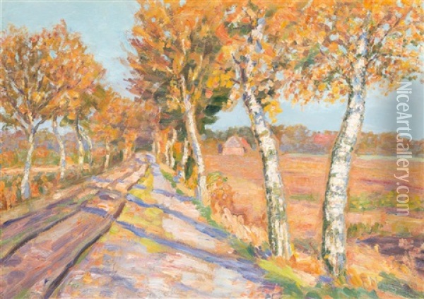 Birkenweg Im Herbst (+ Skizze Einer Landschaft, Verso) Oil Painting - Emmy Meyer