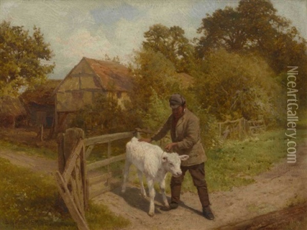 Bauer Mit Weisem Kalb Oil Painting - Edward Henry Holder