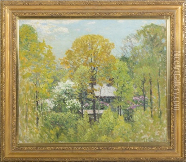 A House In The Woods, Springtime Oil Painting - John Joseph Enneking