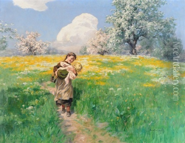 Auf Dem Heimweg Vom Feld Oil Painting - Hans Bachmann