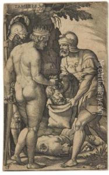 Tomyris Versteckt Den Kopf Des Konigs Cyrus. Oil Painting - Georg Pencz