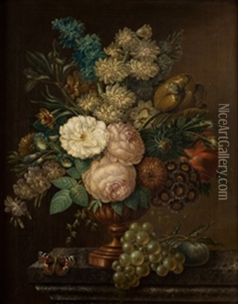 Jarron Con Flores Y Frutas Oil Painting - Paul Theodor van Bruessel