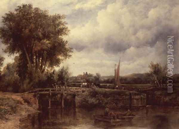 The Lock at Dedham Oil Painting - Frederick Waters Watts