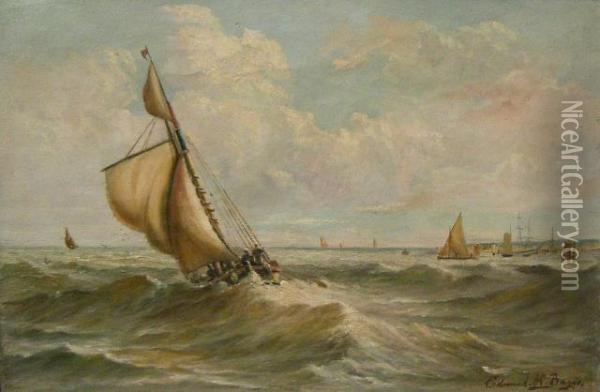 H. Baggs , Yachts Off The Coast Oil Painting - Edmund Harris Harden