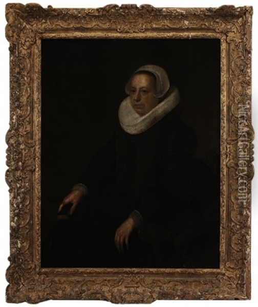 Portrait Of A Seated Lady, In Black Gown With Ruff Collar And Cap Oil Painting -  Rembrandt van Rijn