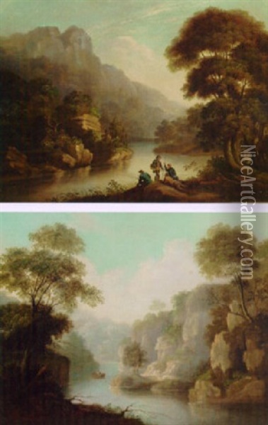 Anglers In A Gorge Oil Painting - Patrick Nasmyth