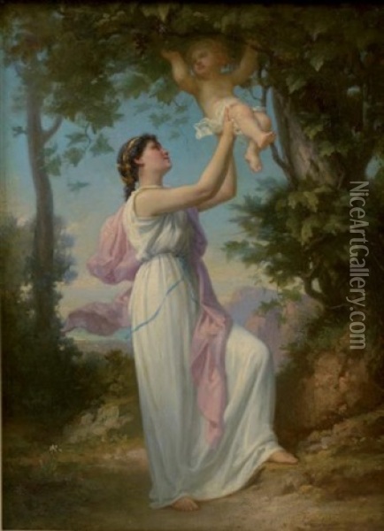 Jeune Femme Grecque Jouant Avec Son Enfant Oil Painting - Gustave Adolphe Chassevent-Bacque
