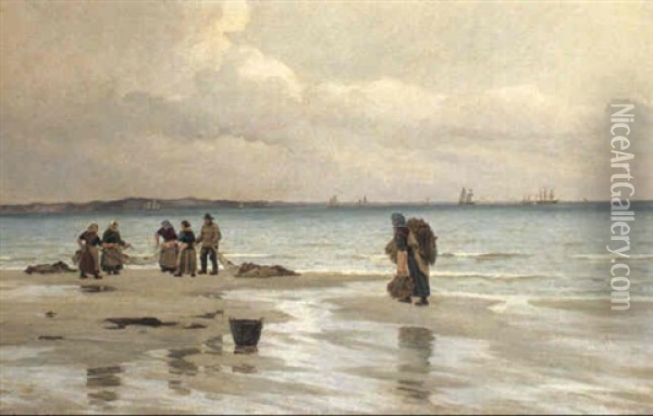 Fiskere Pa Stranden Oil Painting - Carl Ludvig Thilson Locher