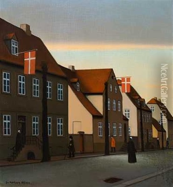 Der Flages Fra Praesteboligen Fra Chr. Feld Oil Painting - Jeppe Madsen Ohlsen