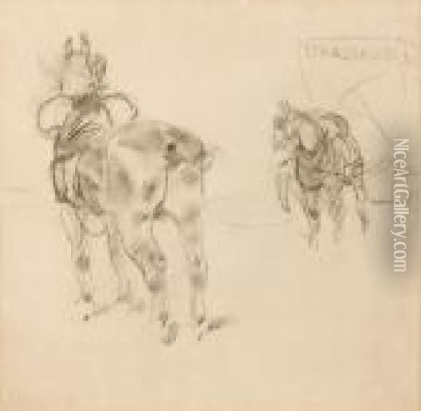 Demenagement, Etudes De Cheval Et De Carriole, Vers 1881 Oil Painting - Henri De Toulouse-Lautrec