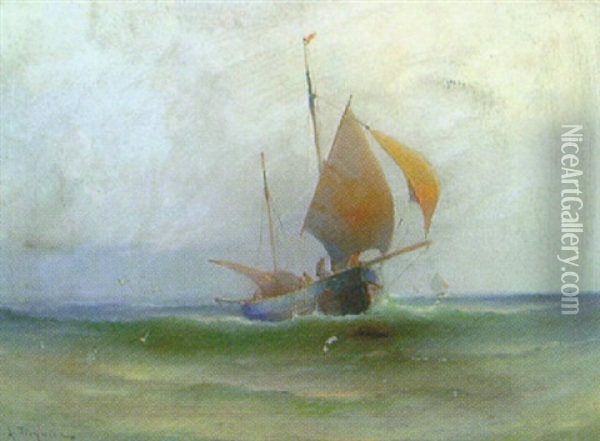Fransk Fiskebat Oil Painting - Ludvig Otto Richarde