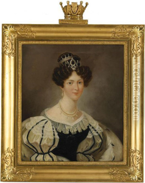 Portratt Av Kronprinsessan Josefina I Svenska Hovdrakten - Midjebild Oil Painting - Erik Wahlbergson