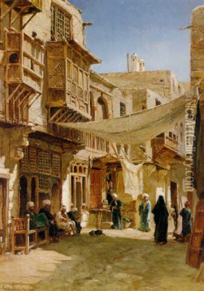 Street In Boulaq Near Cairo Oil Painting - John Varley the Elder