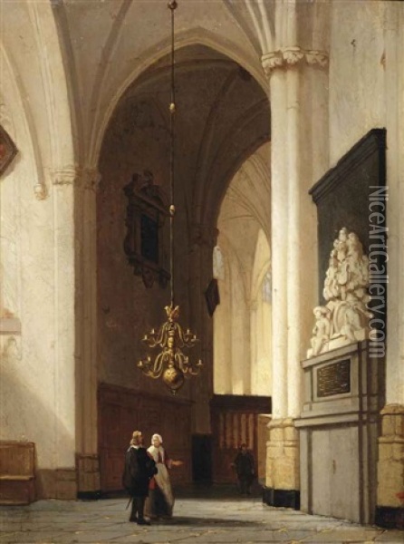 Figures In A Church Interior Oil Painting - Jan Jacob Schenkel