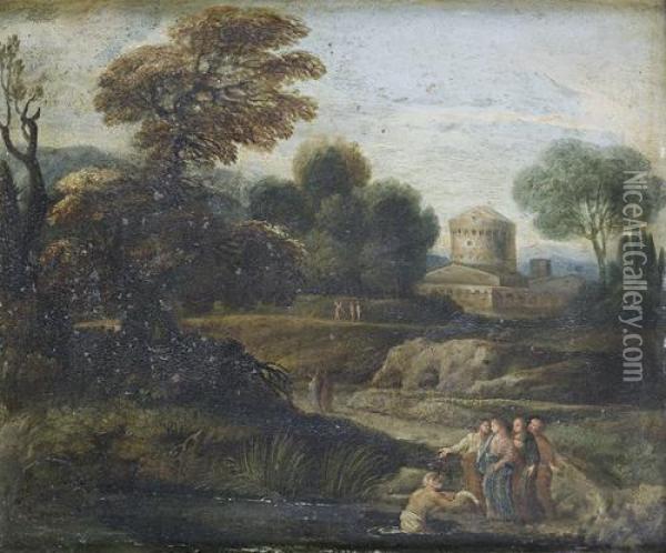 An Italianate Landscape With The Calling Ofsaint Peter Oil Painting - Giovanni Francesco Grimaldi