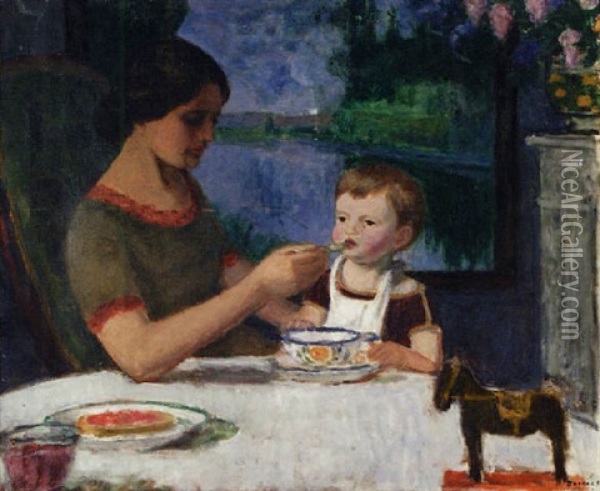 Le Repas De L'enfant Oil Painting - Eugene Antoine Durenne
