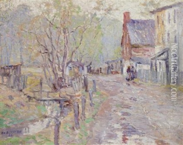 Village Street Scene Oil Painting - Harry G. Berman