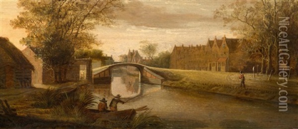 River Landscape With Fishermen Oil Painting - Jacob Van Der Croos