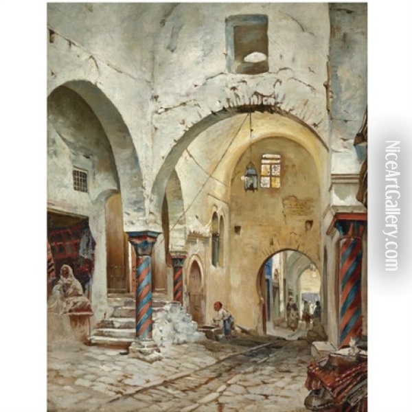 The Souk Des Etoffes, Tunis Oil Painting - Rudolph Gustav Mueller