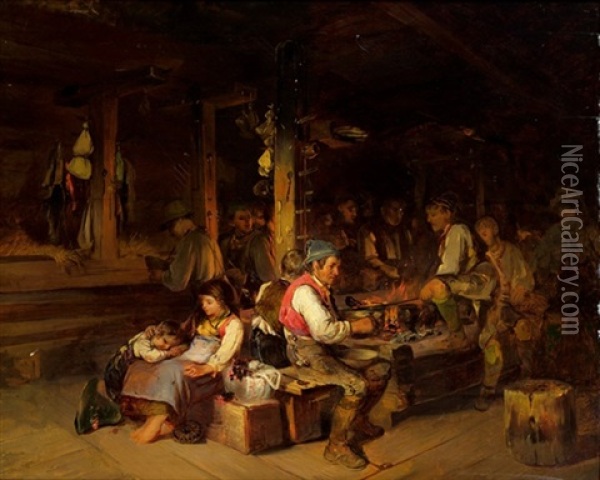 Bauernmahlzeit Oil Painting - Johann Matthias Ranftl