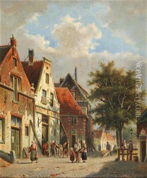 View Of A Dutch Town Oil Painting - Adrianus Eversen