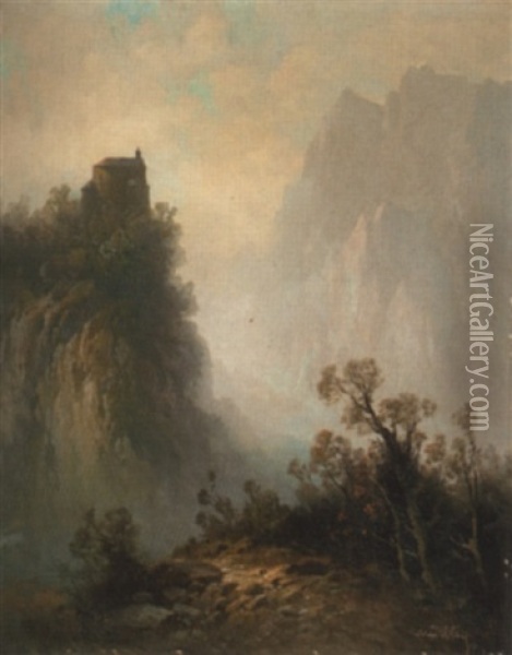 Bergkapelle Im Hochgebirge Oil Painting - Oskar Mulley