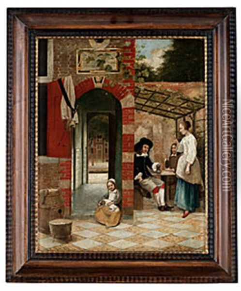 Figurer Pa Taverna, Delft Oil Painting - Pieter De Hooch