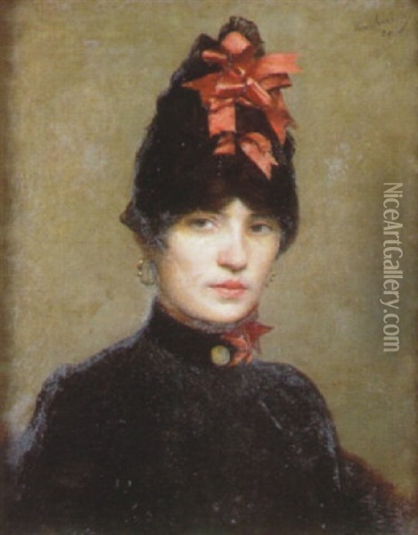 Jeune Femme Au Noeud Rose Oil Painting - Marie Lacroix